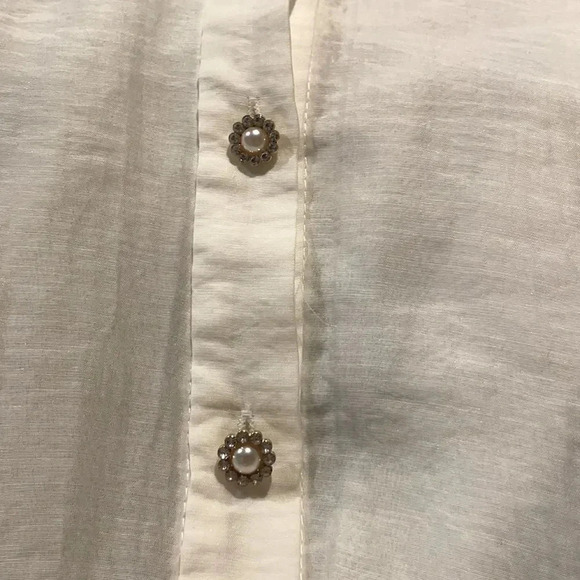 Zara puff sleeved white sheer blouse, pearl & rhinestone buttons, Women’s small - Picture 11 of 14